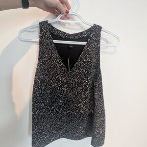 RW&CO. Black V-Neck Top with Colorful Dots